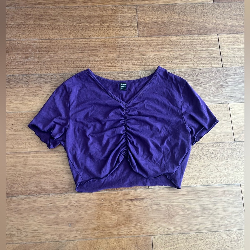 Purple Ruched V-Neck Tee